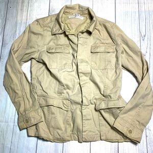 Tommy Hilfiger Womens Twill Chino Field Jacket Size L Beige Cargo Pockets Safari